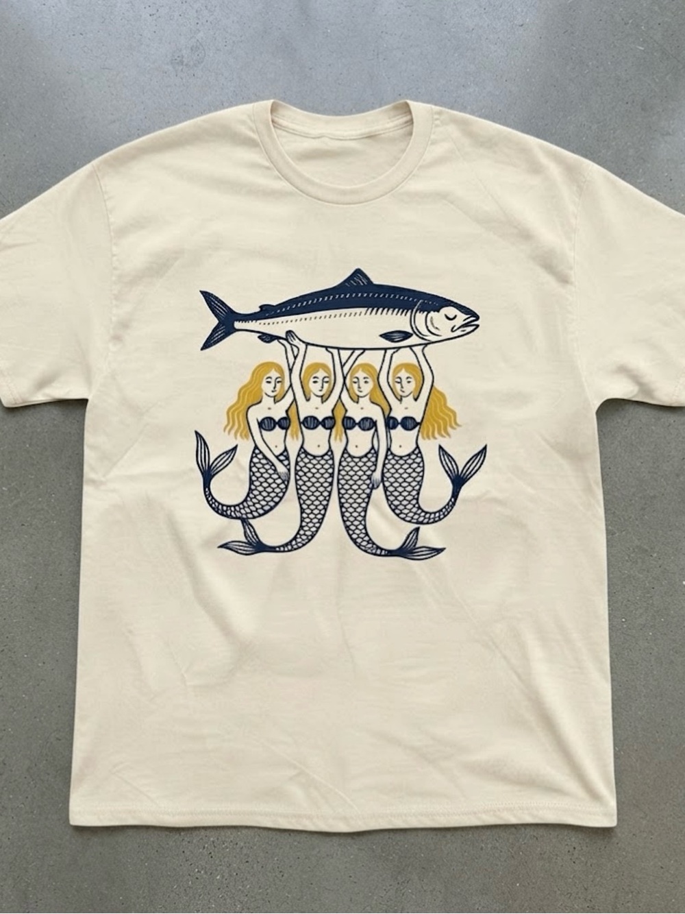 Salty Mermaid Catch Of The Day Graphic Cream Gildan T-Shirt